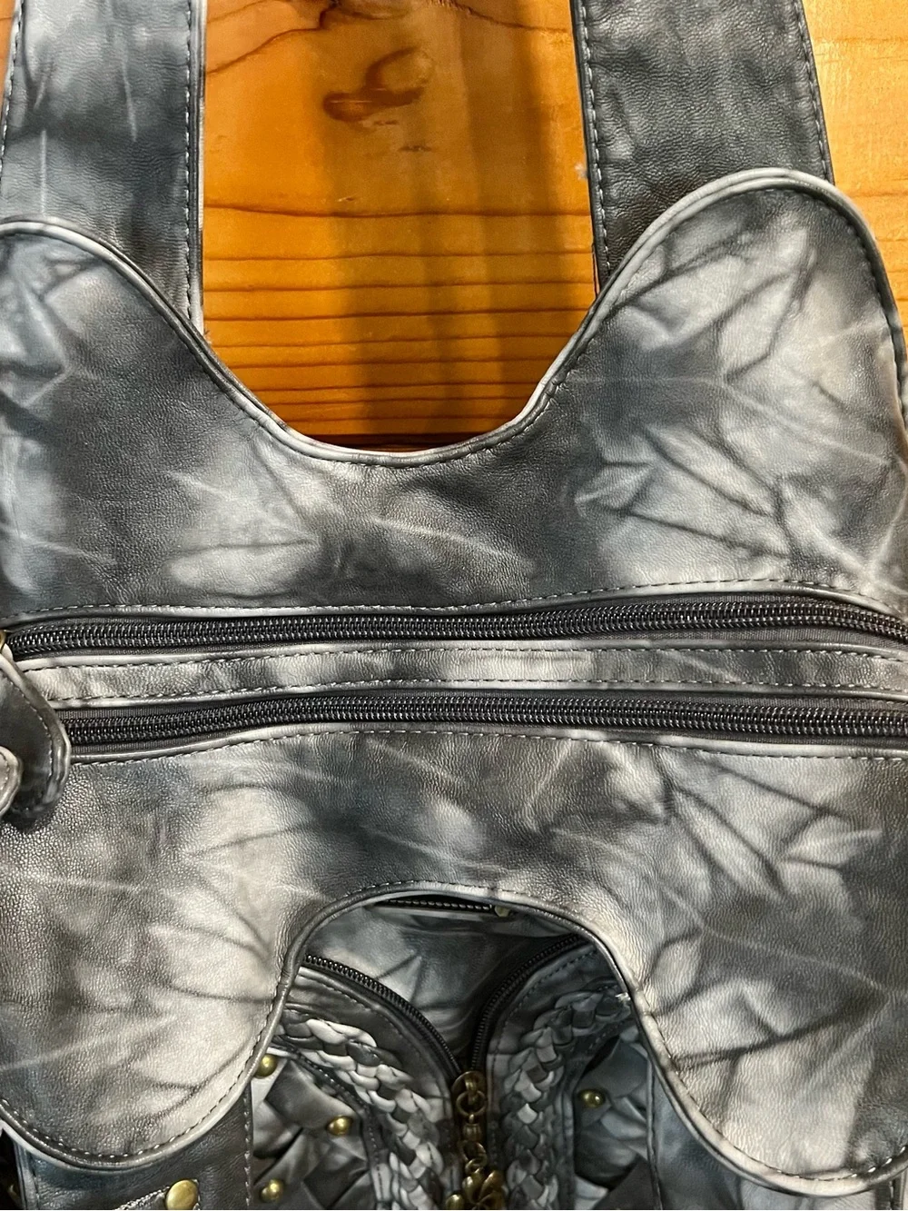 NWT Angel Barcelo Tie-Dye Hobo Shoulder Bag Gray Black Multi Pocket Woven Boho